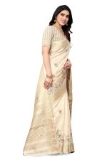 SERONA FABRICS Women's Assam Cotton Silk With Golden Border Thread Embroidered Work Saree With Blouse Piece - Image 3