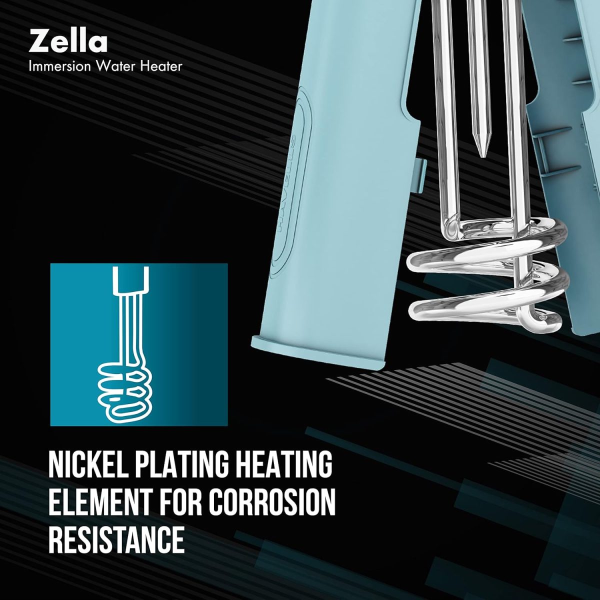 Havells Plastic Zella 1500 watts Immersion Heater|Automatic Cut-Off,Temp. Setting,Isi Mark 3 Pin Molded Plug|Protection Cover,Nickel Plating,Smart Switch For Safe Operation,Warranty: 2 Year|(Blue) - Image 9