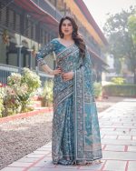 ALMAARI FASHION Handloom Cotton Floral Printed Saree with Tassels on Edges & Attached Blouse Piece | 5.5 Meter Saree + 0.8 Meter Blouse - Image 3