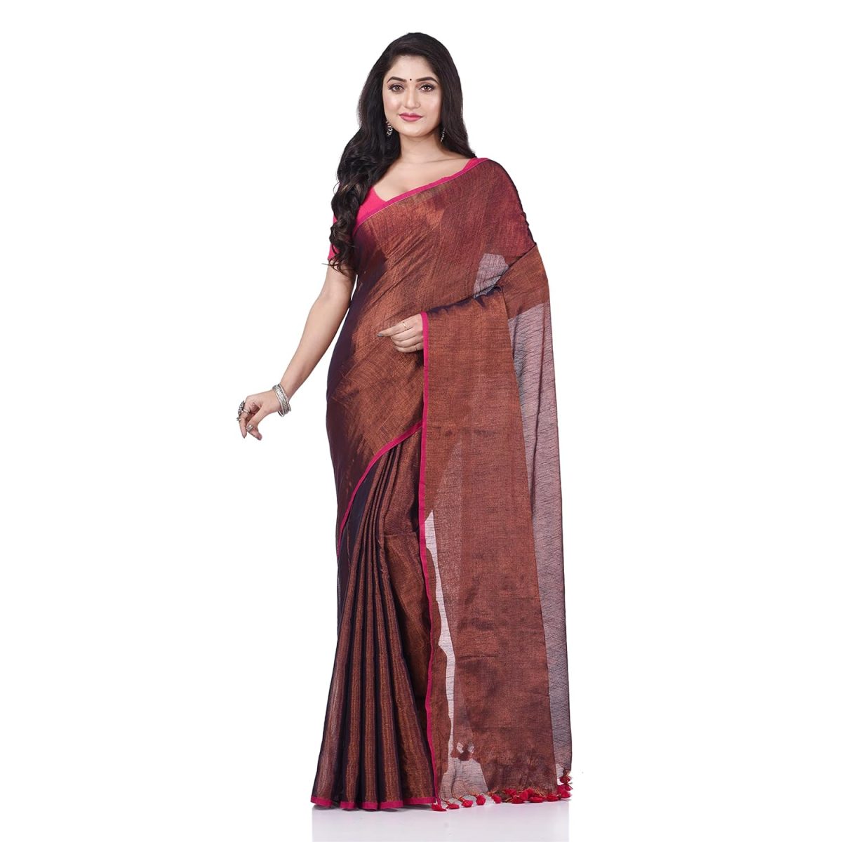 dB DESH BIDESH Women`s Bengal MayurKonthi Color Changer Tissue Pure Handloom Cotton Saree With Blouse Piece - Image 5