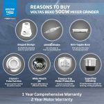 Voltas Beko, A Tata Product Powerfull 500 W Mixer Grinder with GrindX Technology (G5003HP-WH | 3 Jars | White) - Image 3