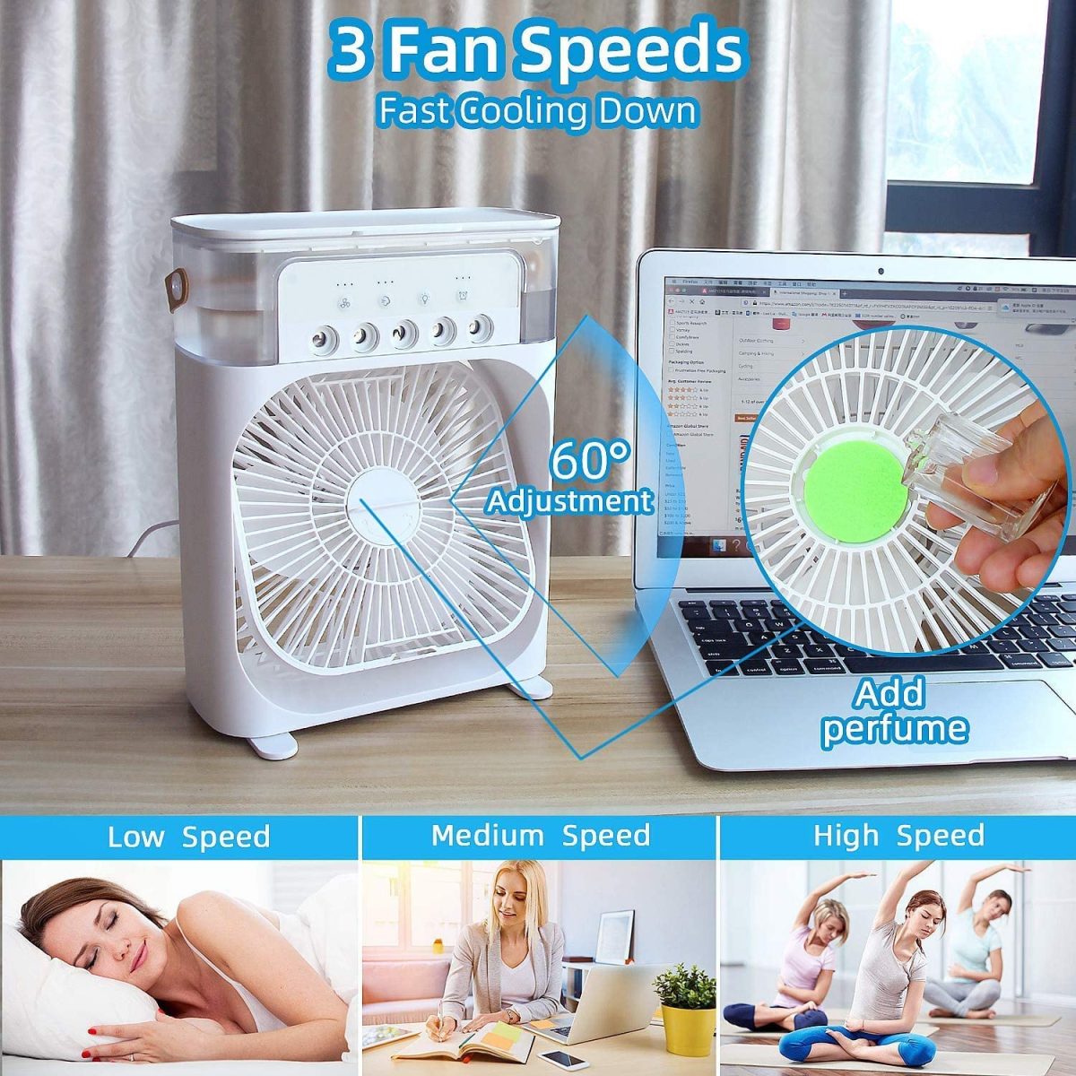 Harnil Portable Air Conditioner Fan Personal Cooler Desk Fan for Shop, Office, Kitchen, USB Powered Mini AC, Portable Humidifier Air Cooler Fan, Mini Cooler For Home With 3 Speed Mode, 1 pc - Image 7