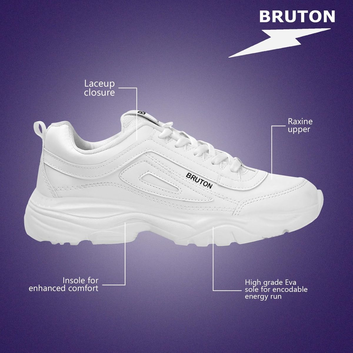 BRUTON EVA Lite Sport Shoes Running Shoes for Men- White - Image 3