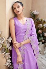 MOKOSH Women's Solid Chinon Embroidered V Neck Sleeveless Kurta and Pant with Dupatta Set - Image 5