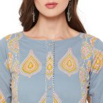Tissu Women's Cotton Grey & Yellow Printed Kurta with Palazzo - Image 6