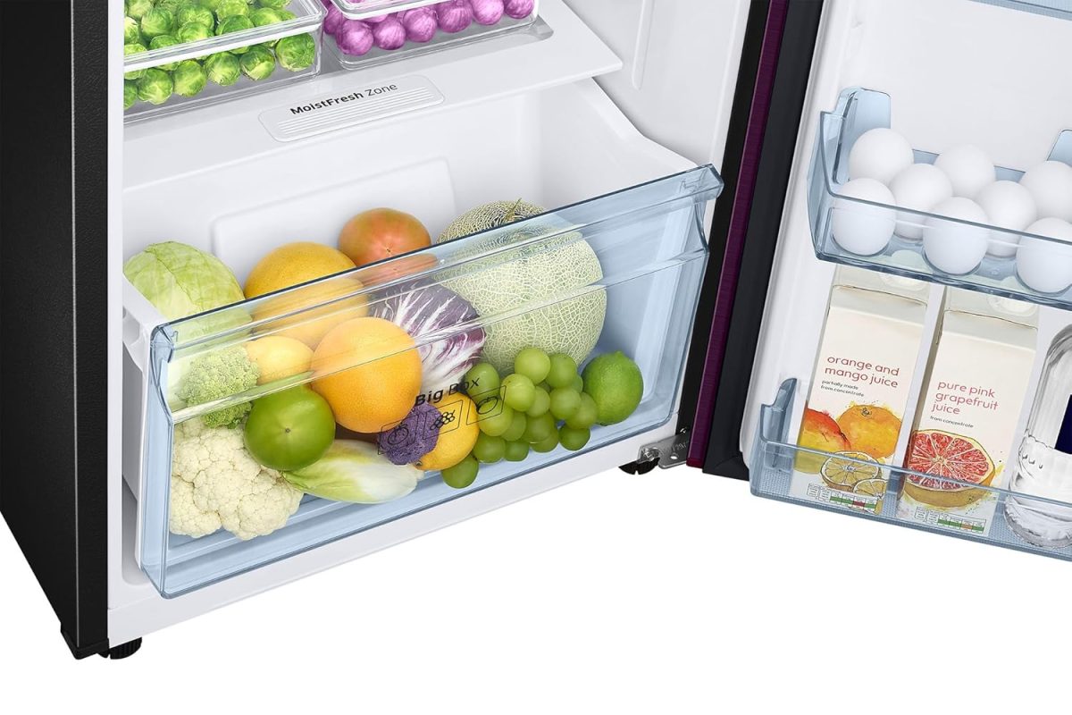 Samsung 236 L, 2 Star, Convertible, Digital Inverter with Display Frost Free Double Door Refrigerator (RT28C3922CR/HL, Red, Camellia Purple) - Image 6