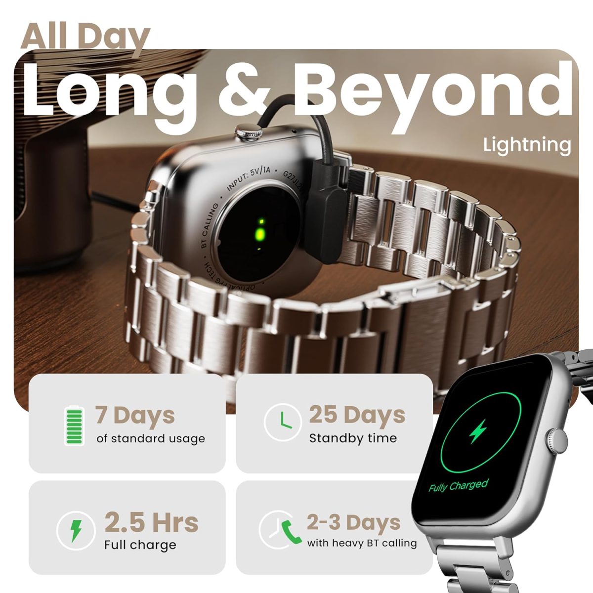 GOBOULT Drift+ Smart Watch 1.85''HD Screen, Bluetooth Calling, IP68, 500 Nits Brightness,150+ Watchfaces, AI Voice Assistant, SpO2 Monitoring, 100+ Sports Mode Smartwatch (Chrome) - Image 9