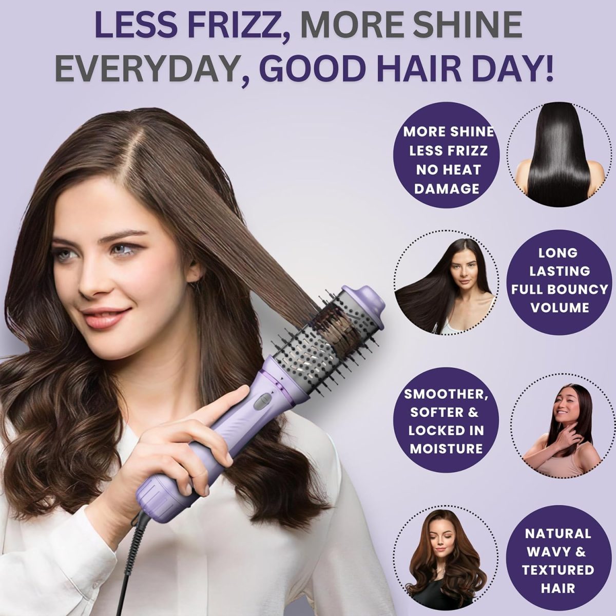 OWNAIR Pro Hair Dryer & Straightener, Hot Air Brush, 4 Heat & Speed Modes, Cool Shot, 1200 Watts, Purple - Image 4