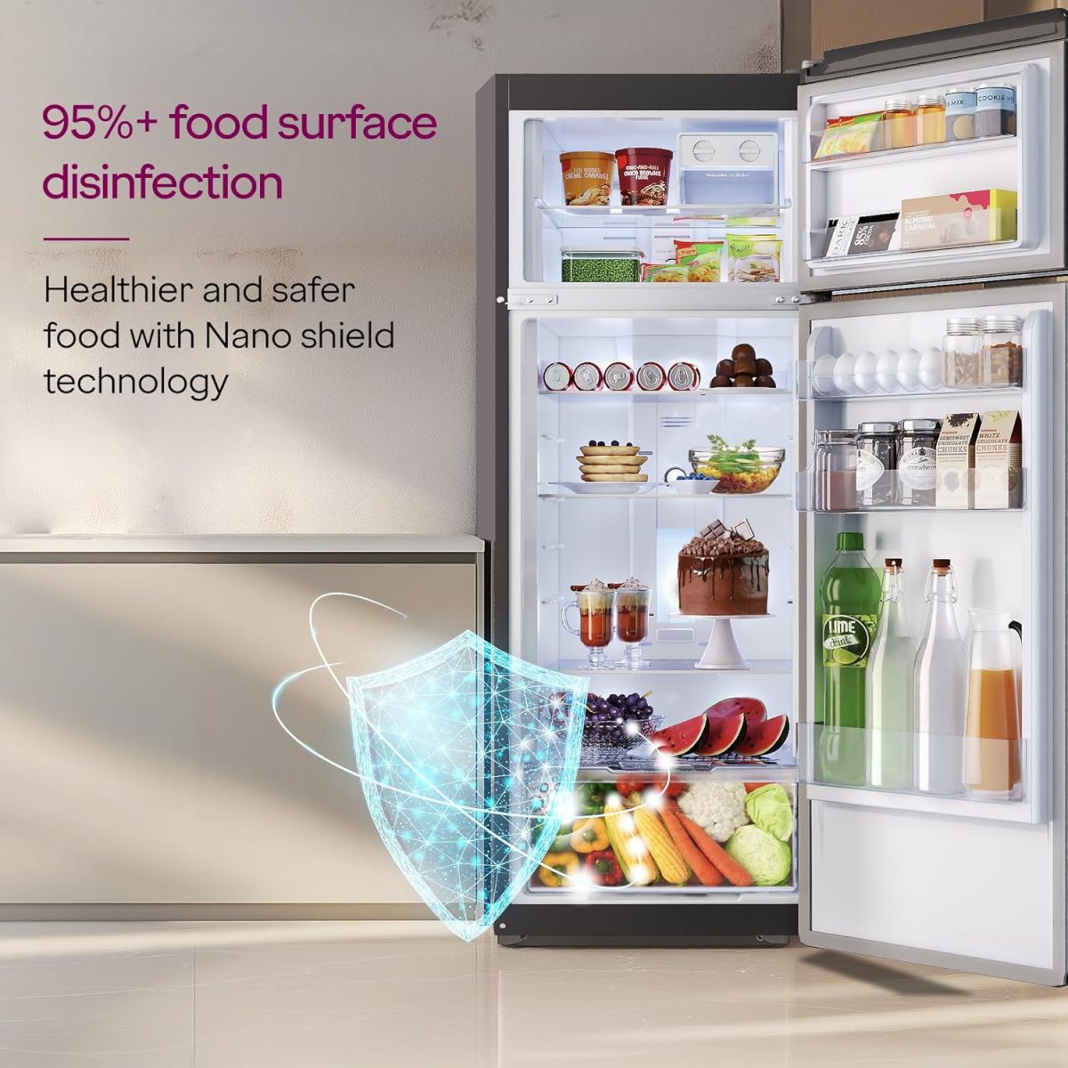 Godrej 244 L 2 Star Wood Finish, 30 Days Farm Freshness, Frost Free Inverter Double Door Refrigerator (RT EONVOGUE 280B RI WT WD, Walnut Wood) - Image 5