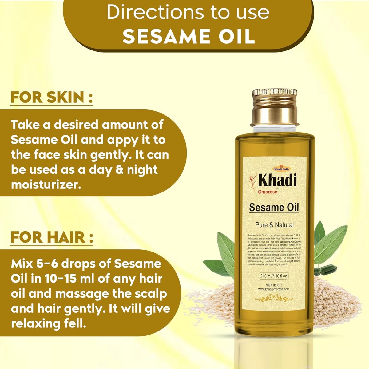 Khadi Omorose Sesame Carrier Oil (Pure & Coldpressed) -210 ml - Image 3