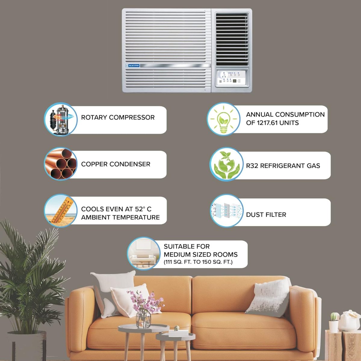 Blue Star 1.5 Ton 3 Star Inverter Window AC (Copper, Inverter Compressor Technology, Turbo Cool, Energy Saver, Multi Sensors, Comfort Sleep, Self Diagnosis, 2D Swing, WIB318LN, White) - Image 2
