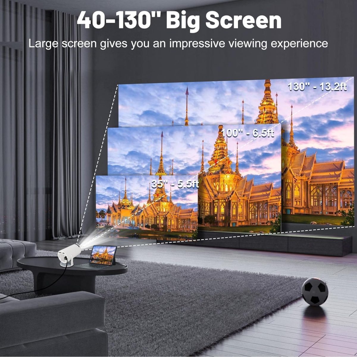 Portable Mini Projector, 4K 1080P Full HD Projector, Support Video Projector, WiFi 5G BT 5.0, Cinema Projector 180° Can Be Rotated, Android 11, Compatible with TV Stick/Windows/iOS/Android (Multi) - Image 7