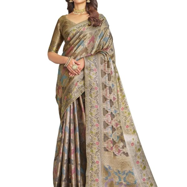 SIRIL Women's Banarasi Silk Jacquard Zari Work Saree With Unstitched Blouse Piece