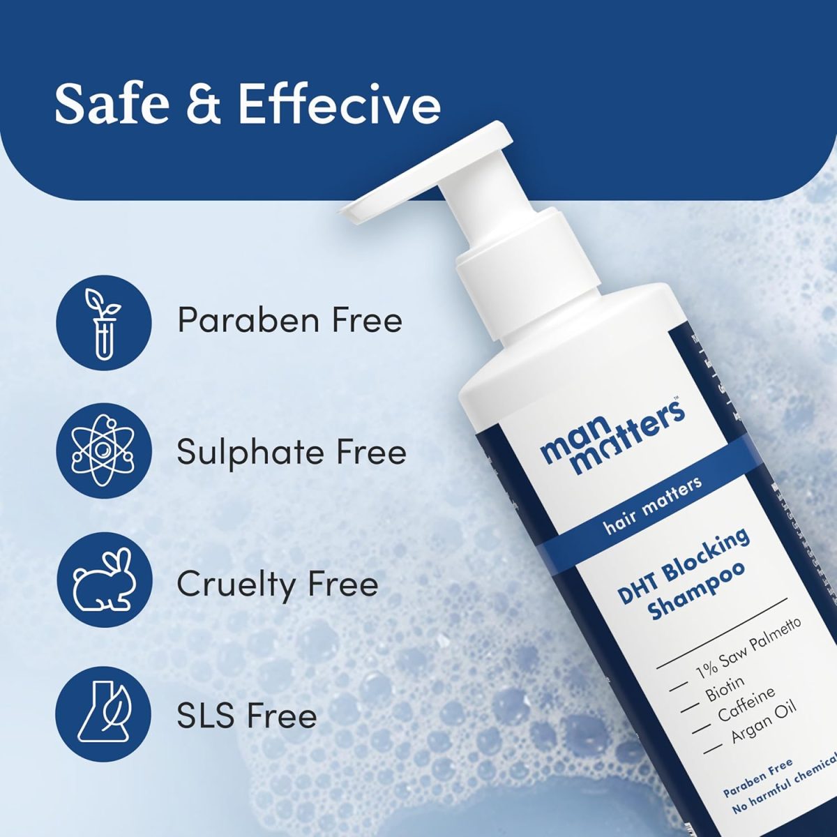 Man Matters Dht Blocking Anti Hair Fall Shampoo, Reduces Hair Fall, Strengthen Hair, With Power Of Caffeine, Saw Palmetto, Argan Oil, & Biotin | 300ml - Image 5