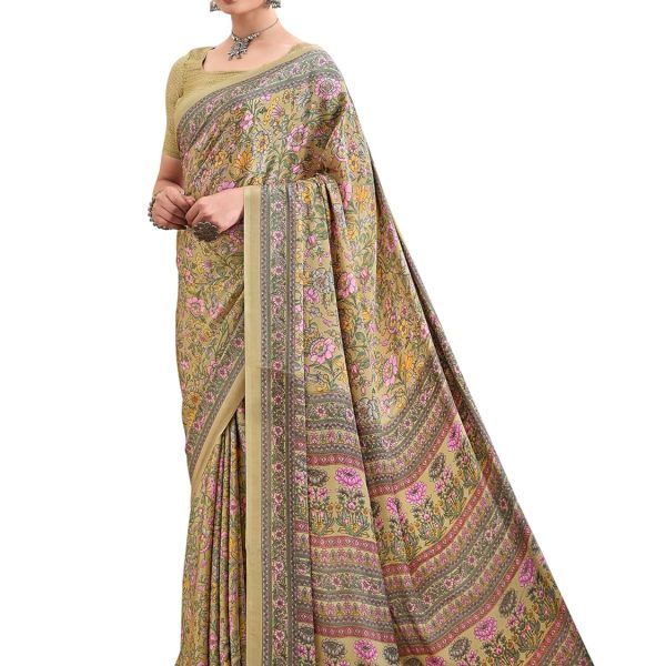 AKHILAM Women's Crepe Botanical Printed Saree With Unstitched Blouse (VIVNTA34301A_TFH_Parent)