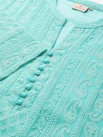 ZOLA Exclusive Georgette V Neck with 3/4th Sleeves and Calf Length Lucknowi Chikankari Ethnic Wear Straight Kurta for Women Pack of 1 - Image 2