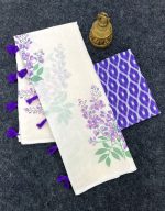 Murti Creation Women Digital Printed Plain Cotton Linen Saree With Blouse Pcs (Main) - Image 2