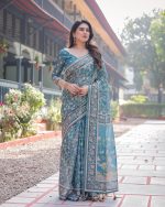 ALMAARI FASHION Handloom Cotton Floral Printed Saree with Tassels on Edges & Attached Blouse Piece | 5.5 Meter Saree + 0.8 Meter Blouse - Image 6