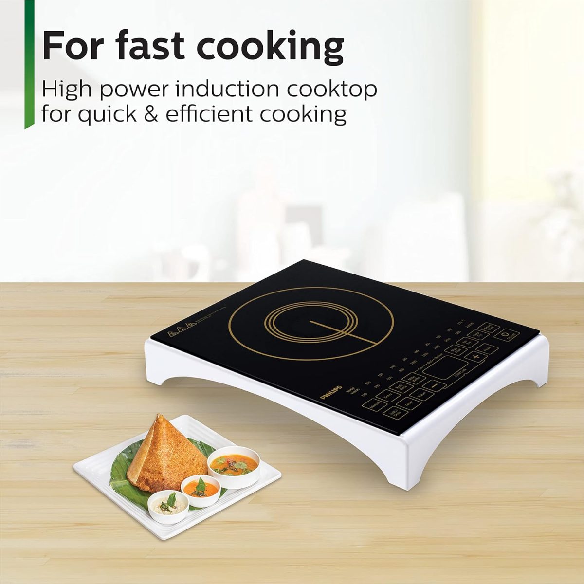 Philips Viva Collection Hd4938/01 2100-Watt Glass Induction Cooktop With Sensor Touch & Full Crystal Glass (Black) - Image 5