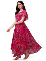 Fashion2wear Women's Georgette Floral Digital Print Short Sleeve Full-Length Fit & Flare Long Gown Dress for Girls (LN-X9TQ-MN1D) - Image 4