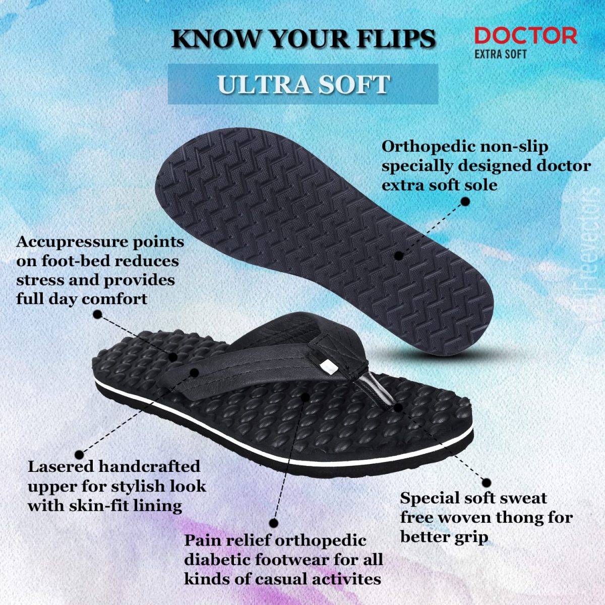 DOCTOR EXTRA SOFT House Slipper for Women's Care |Orthopaedic | Diabetic | Acupressure | Comfortable | MCR | Flip-Flop Ladies and Girl’s Home Slides for Daily Use Bubble-D-20-Black-7-UK - Image 2