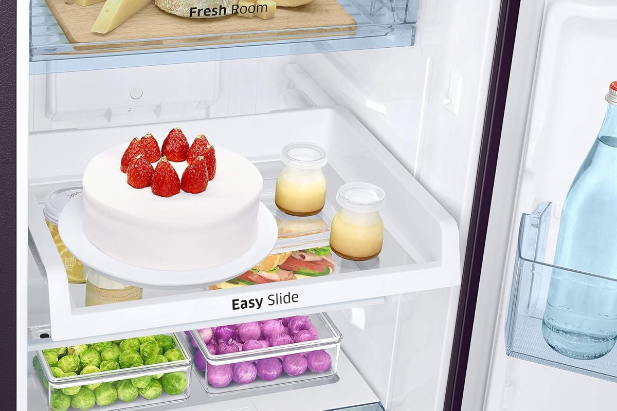 Samsung 236L 2 Star Inverter Frost-Free Double Door Refrigerator (RT28C31429R/HL,Paradise Bloom Purple) Base Stand Drawer - Image 8