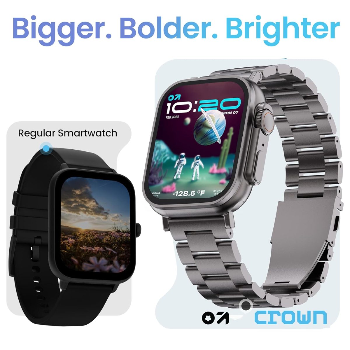 GOBOULT Newly Launched Crown Smart Watch 1.95'' Screen, BT Calling, Working Crown, Zinc Alloy Frame, 900 Nits Brightness, AI Voice Assistant, SpO2 Monitoring, 120+ Sports Mode (Chrome) - Image 6