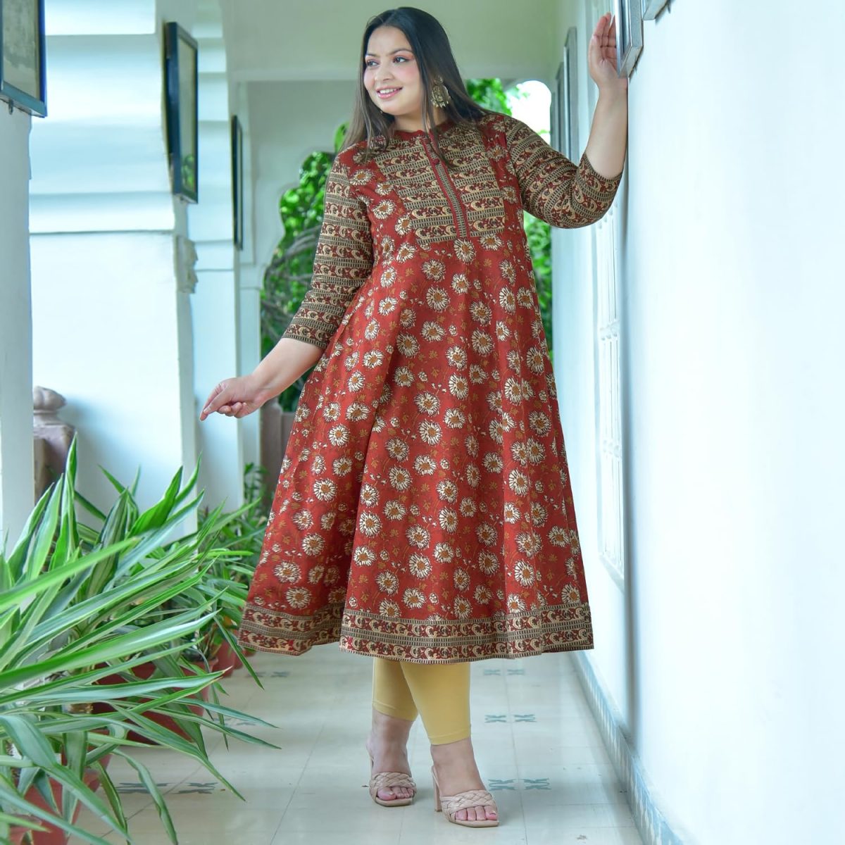 Yash Gallery Women's Cotton Relaxed Fit Anarkali Floral Printed Kurta - Image 4