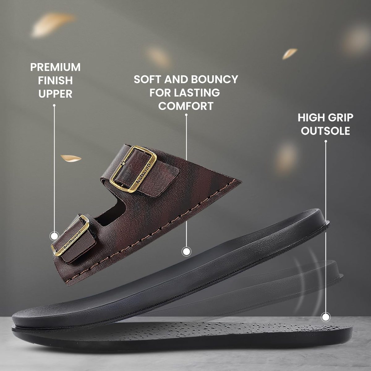 WALKAROO PLUS Bounceez Men's Fashion Sandal with Cushion Insole, Arch Support, Toe Seperator and Dual Buckle Straps for Casual Footwear - WE1337 - Image 2