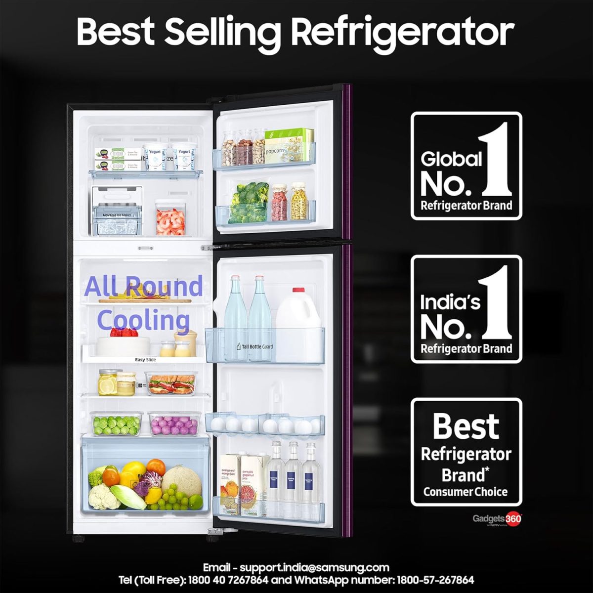 Samsung 236 L, 2 Star, Convertible, Digital Inverter with Display Frost Free Double Door Refrigerator (RT28C3922CR/HL, Red, Camellia Purple) - Image 4