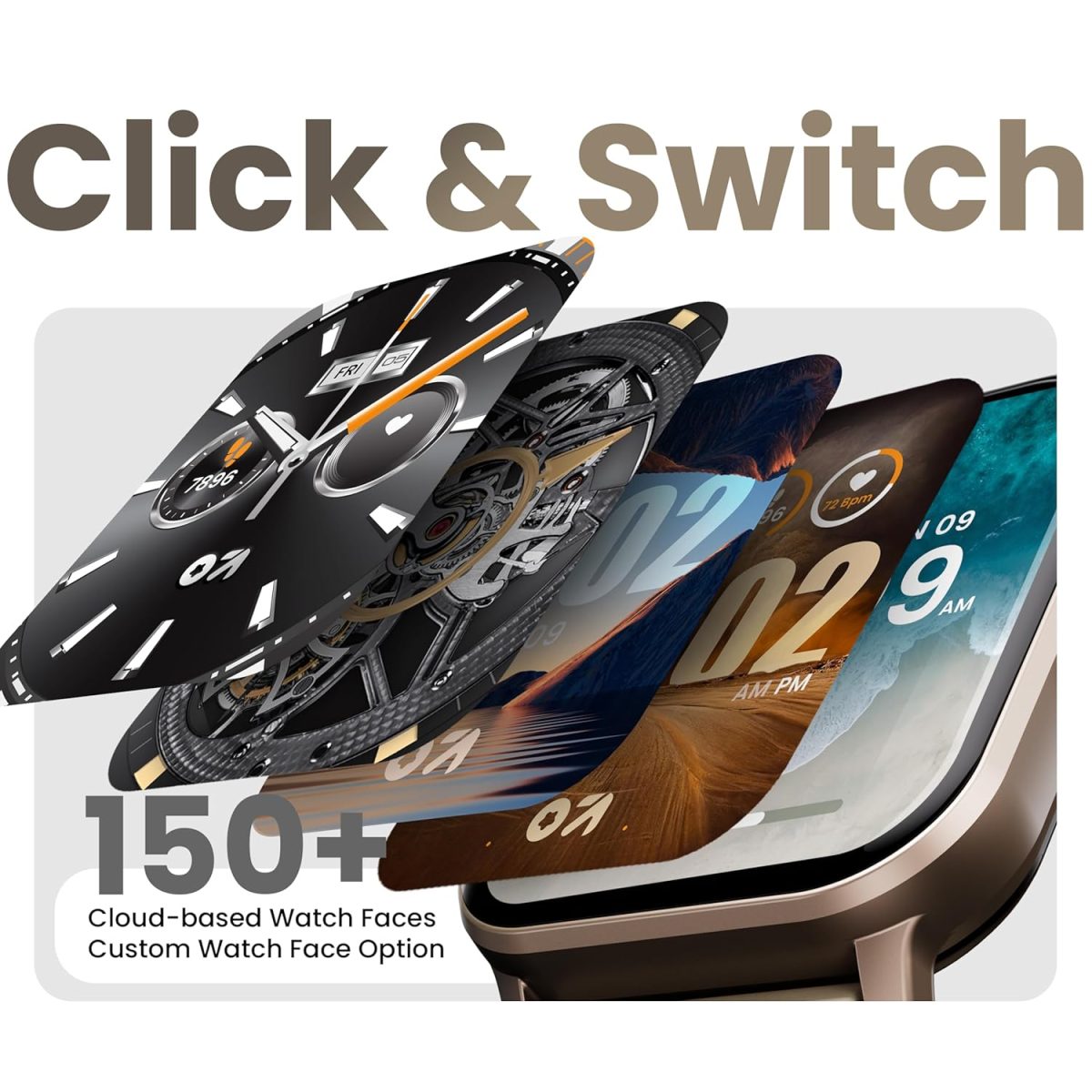 GOBOULT Drift+ Smart Watch 1.85''HD Screen, Bluetooth Calling, IP67, 500 Nits Brightness,150+ Watchfaces, AI Voice Assistant, SpO2 Monitoring, 100+ Sports Mode Smartwatch (Snow Leather) - Image 5