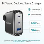 Ambrane 70W Fast Charging Adapter Gan Charger,3 Ports (2 Type C & 1 USB),BIS Certified,for iPhone 16/15/14 Samsung,Type C Laptops: MacBook,Dell,ASUS,Fast Charger PD Technology (Charge 70),Black - Image 3