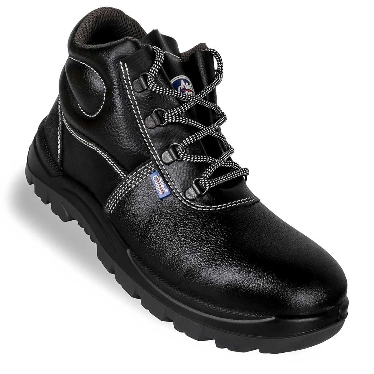 Allen Cooper 1008 Hi-Ankle Safety Shoe, Size-9 UK, Black (Free Socks)