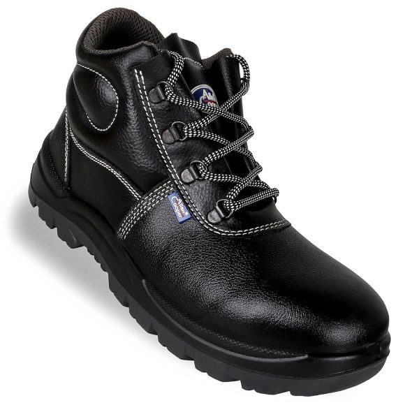 Allen Cooper 1008 Hi-Ankle Safety Shoe, Size-9 UK, Black (Free Socks)