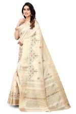 SERONA FABRICS Women's Assam Cotton Silk With Golden Border Thread Embroidered Work Saree With Blouse Piece - Image 2