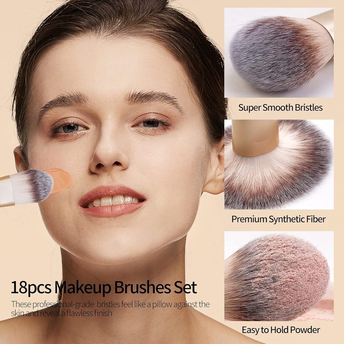 Makeup Brushes ,MAANGE 18 Pcs Professional Makeup Brushes Set Premium Synthetic Foundation Face Powder Blush Eye Shadows Travel Make Up Brushes with gift box - Image 3