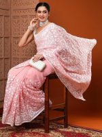 AKHILAM Women's Botanical Embroidered Designer Organza Saree With Unstitched Blouse Piece (7KAVI701) - Image 5