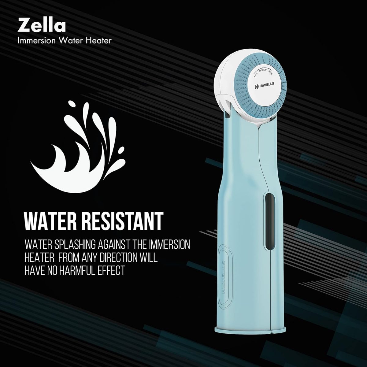 Havells Plastic Zella 1500 watts Immersion Heater|Automatic Cut-Off,Temp. Setting,Isi Mark 3 Pin Molded Plug|Protection Cover,Nickel Plating,Smart Switch For Safe Operation,Warranty: 2 Year|(Blue) - Image 6