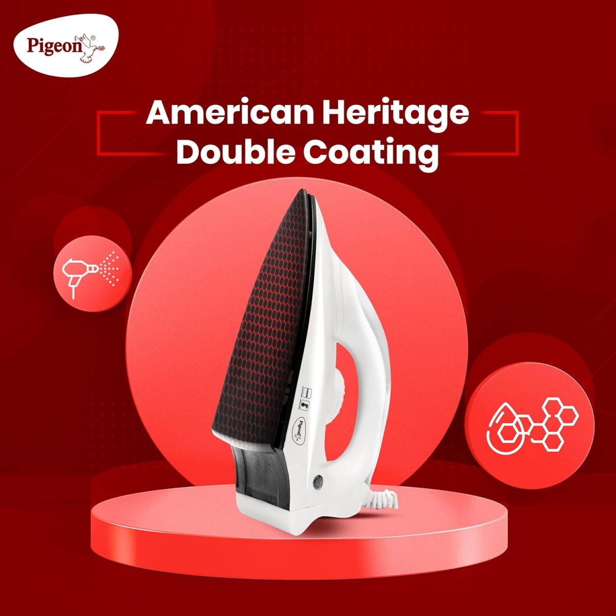Pigeon 1000 Watts Dry Iron Greblon Dual Non Sick Sole Plate with German Coating Technology | 360 Cord Swivel | Thermal Safety Fuse | WHITE - Image 5