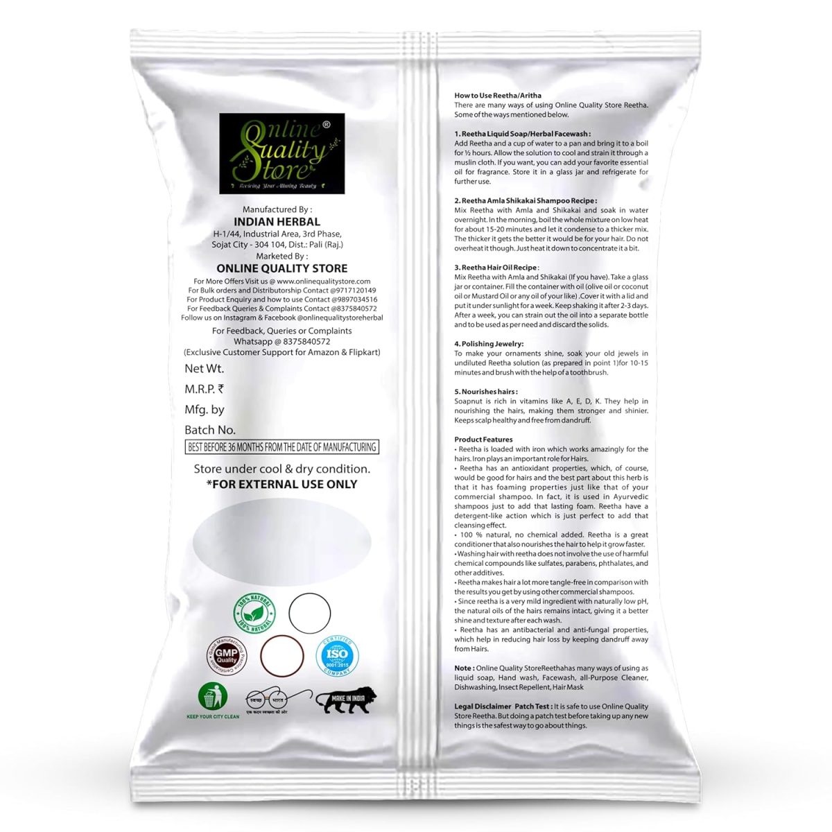 Online Quality Store Amla, Reetha, Shikakai Powder Combo Powder Pack For Hair R (Pack Of 3, Total 380G Pack), All Hair Type, Oily, Dry, Thick, Damaged, 3 Count - Image 7