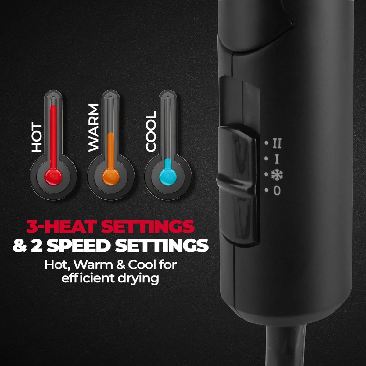 BEARDO Styling Gun Ultra Compact Hair Dryer | 1100 Watts Foldable Hair Dryer | 3 Heat 2 Speed Setting | Hair Dryer For Men | Travel Friendly | Stylish Matte Black Finish | Gift For Brother | Gift For Friends | Gift for Husband - Image 4