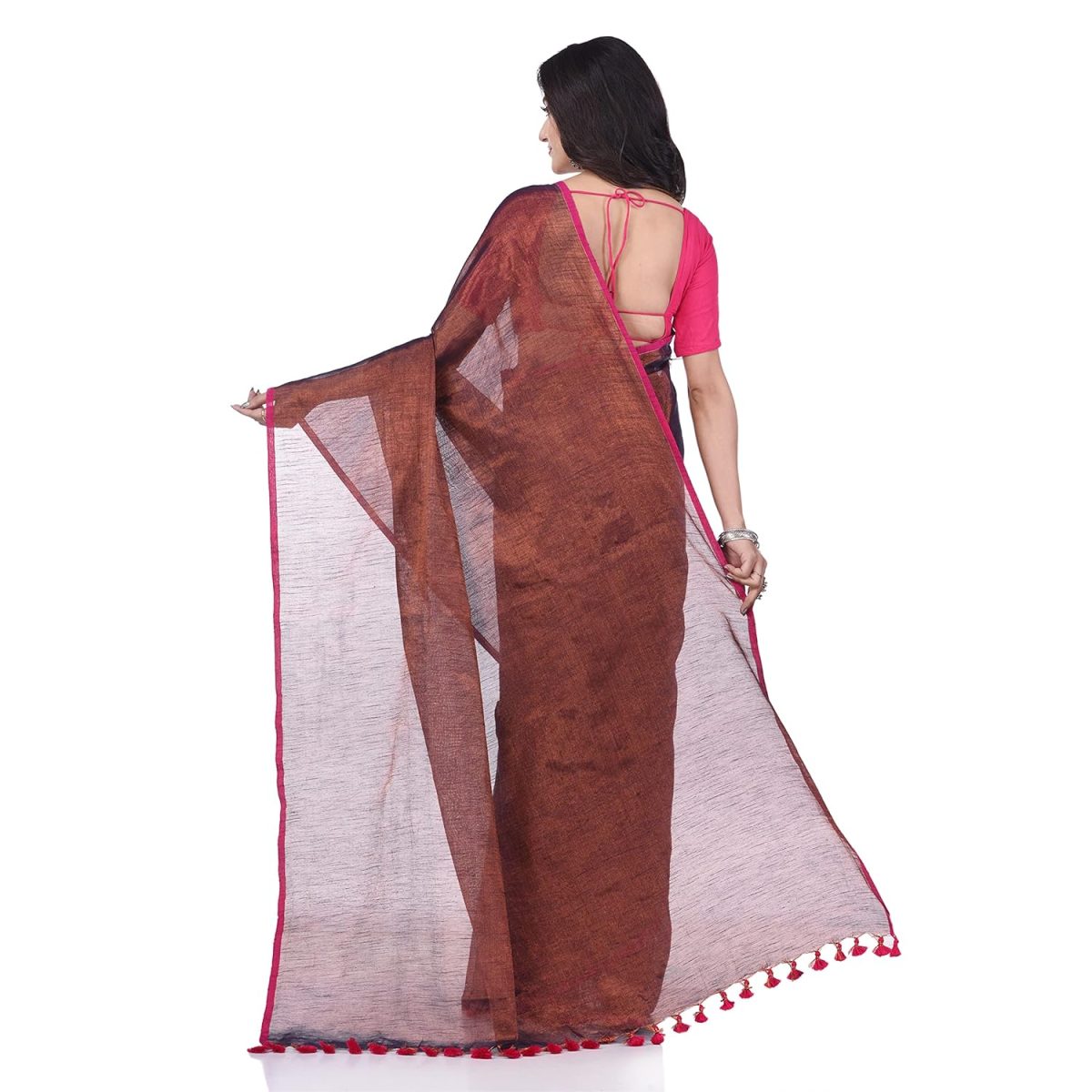dB DESH BIDESH Women`s Bengal MayurKonthi Color Changer Tissue Pure Handloom Cotton Saree With Blouse Piece - Image 2