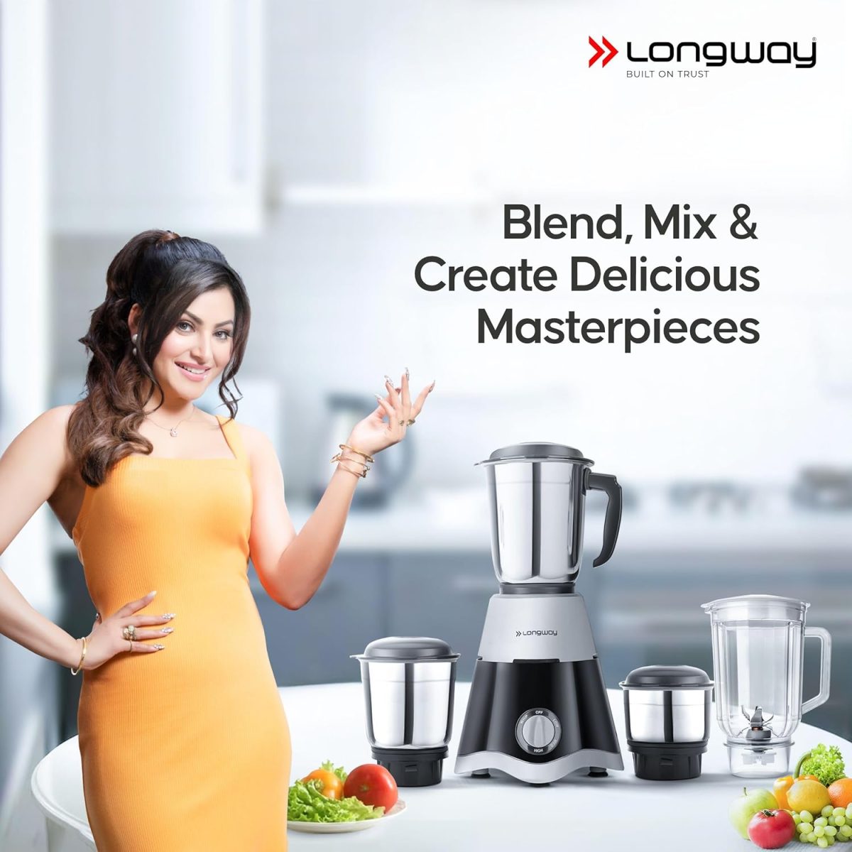 Longway Super Dlx 4 Jar 750 Watt Mixer Grinder - Black & Grey | ABS body | Heavy Duty Motor | Nano-grinding technology | 304 Grade Stainless Steel Blade | Noise levels 80-90 DB |1 Years warranty - Image 2