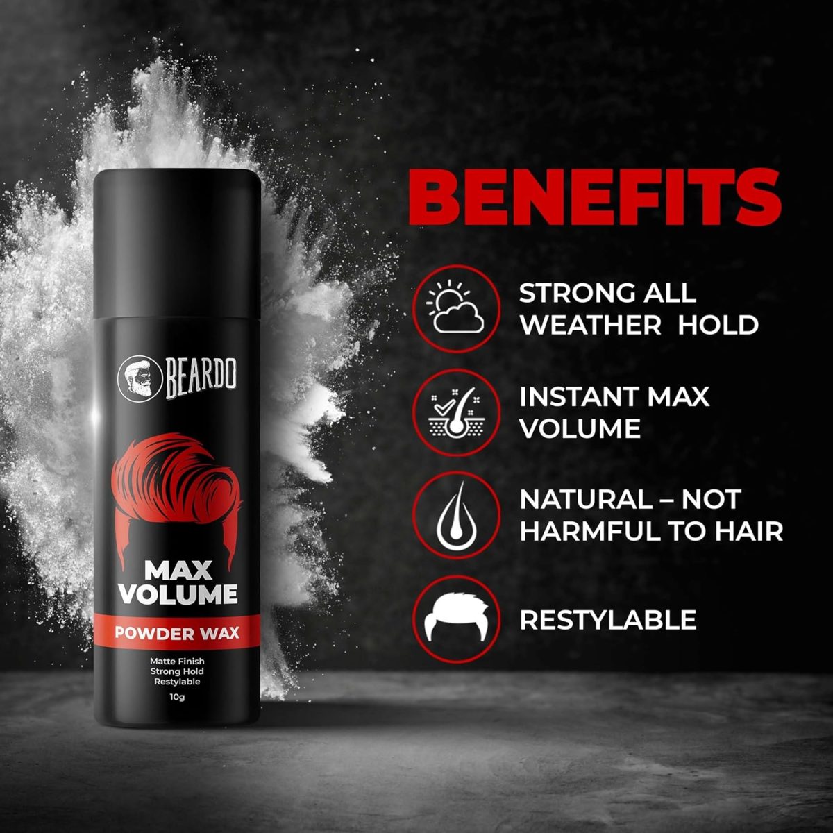 Beardo Max Volume Powder Wax 10 gm | Matte Finish | Strong Hold | Restylable | Hair Styling Wax | Hair Wax Powder For Men - Image 2