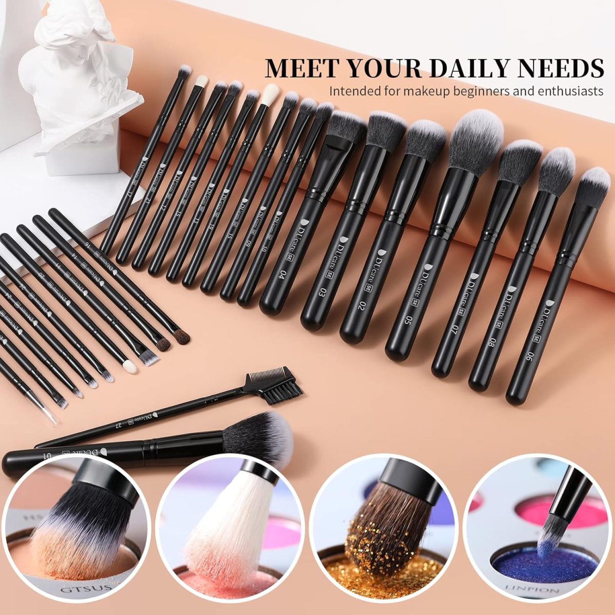 DUCARE Synthetic Bristles Makeup Brushes - Black , Pack of 27 , DRM-DF2725 - Image 6