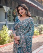 ALMAARI FASHION Handloom Cotton Floral Printed Saree with Tassels on Edges & Attached Blouse Piece | 5.5 Meter Saree + 0.8 Meter Blouse - Image 9