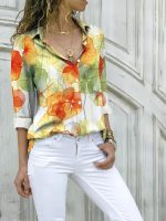 Gufrina Women's Floral Printed Button Down Western Shirt with Collar Neck and Rolled-Up Long Sleeves in Relaxed Fit - Image 6