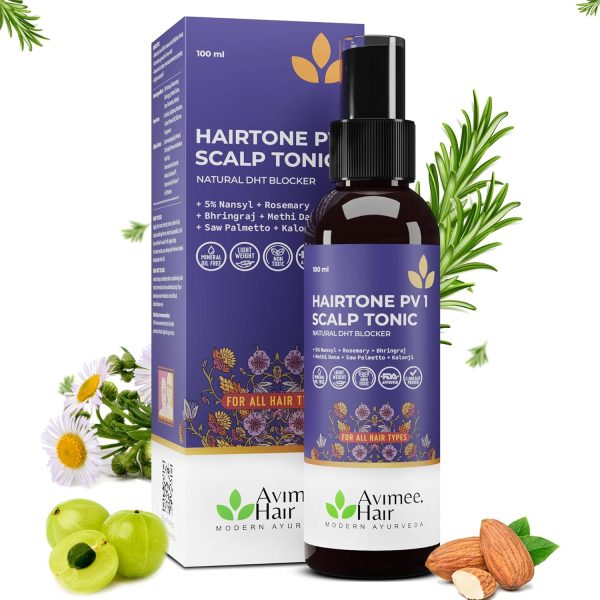 Avimee Herbal Hairtone PV 1 Scalp Tonic | Natural DHT Blocker & Fights Hair Fall | With Rosemary, Saw Palmetto, Amla, Methi & Bhringraj Extracts | Serum For Men & Women | 100 ml