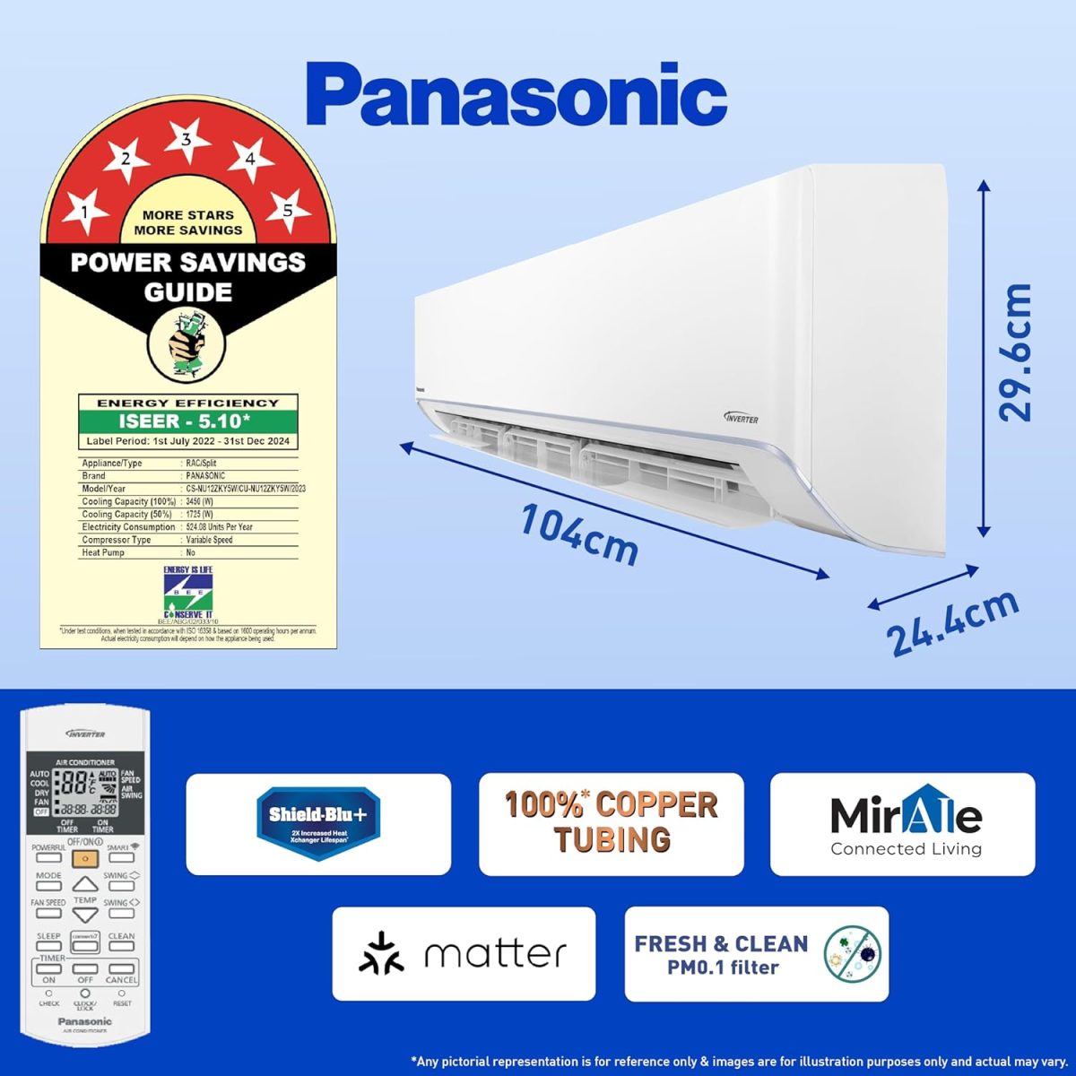 Panasonic 2 Ton 5 Star Wi-Fi Inverter Smart Split AC (Copper Condenser, 7 in 1 Convertible with True AI Mode, 4 Way Swing, PM 0.1 Air Purification Filter, CS/CU-EU24AKY5FM, White) - Image 3
