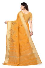 SERONA FABRICS Women's Assam Cotton Silk With Golden Border Thread Embroidered Work Saree With Blouse Piece - Image 4